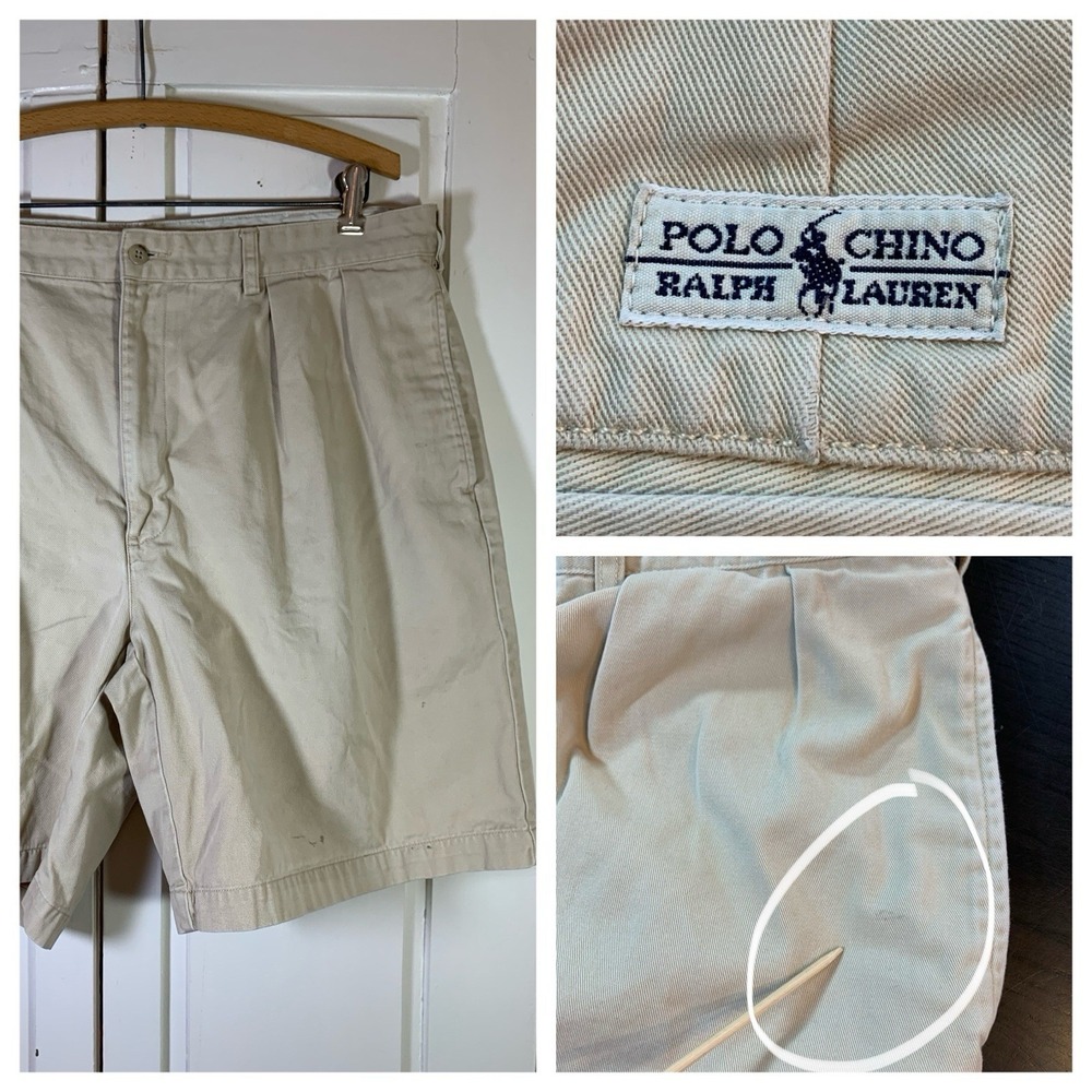 Polo Ralph Lauren Beige Chino Pleated Front Cotton Shorts Men 38x9 Preppy Casual